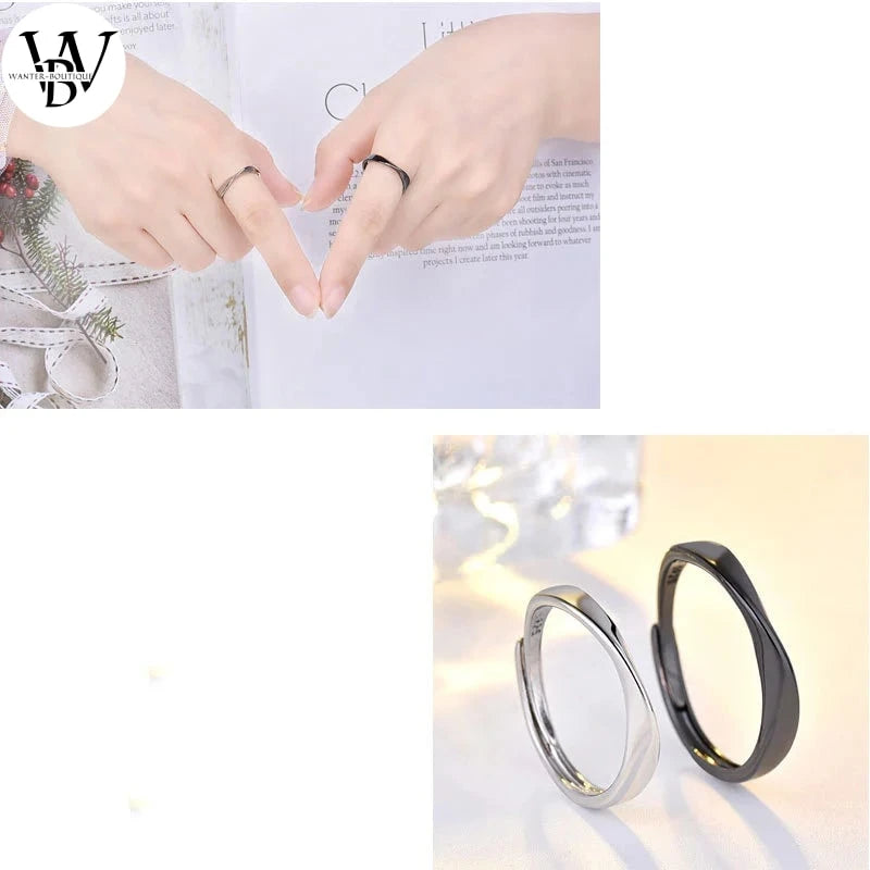 Nouvelle Mode Noir Blanc Lisse Couple Bague Classique Soleil Lune Signe Bague Réglable pour Hommes Femmes Bijoux De Mariage Cadeau de la Saint-Valentin