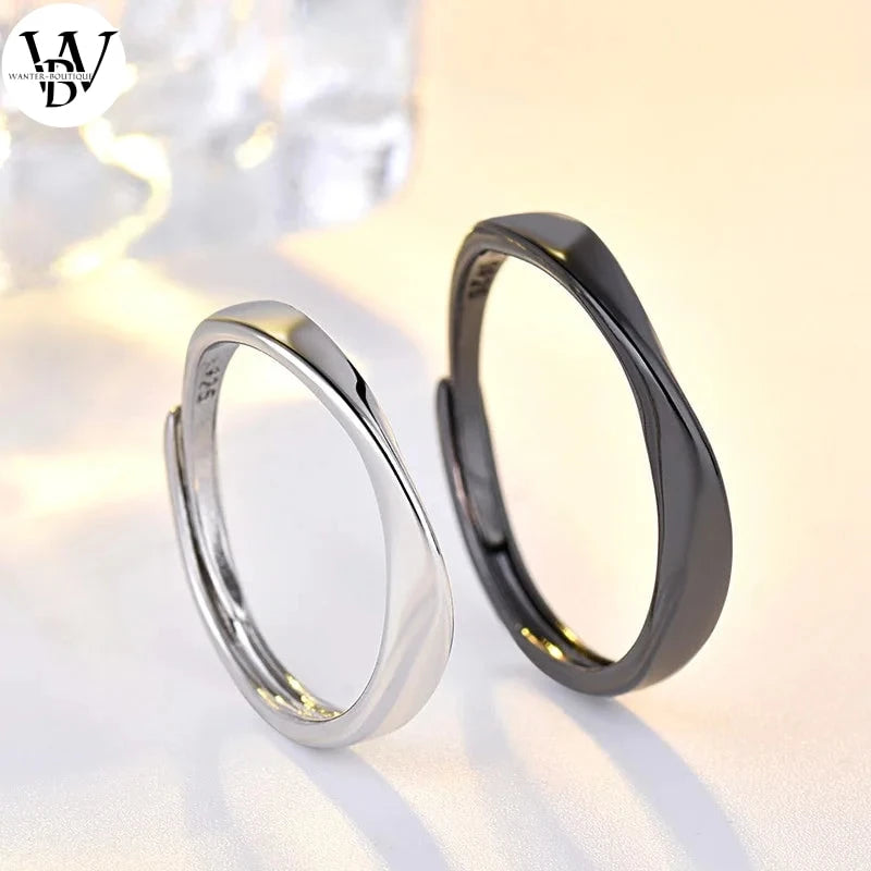 Nouvelle Mode Noir Blanc Lisse Couple Bague Classique Soleil Lune Signe Bague Réglable pour Hommes Femmes Bijoux De Mariage Cadeau de la Saint-Valentin