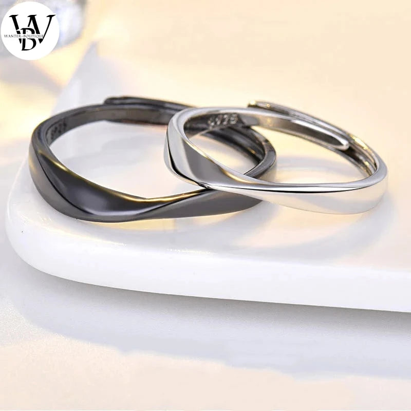 Nouvelle Mode Noir Blanc Lisse Couple Bague Classique Soleil Lune Signe Bague Réglable pour Hommes Femmes Bijoux De Mariage Cadeau de la Saint-Valentin