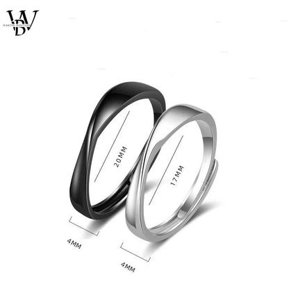 Nouvelle Mode Noir Blanc Lisse Couple Bague Classique Soleil Lune Signe Bague Réglable pour Hommes Femmes Bijoux De Mariage Cadeau de la Saint-Valentin