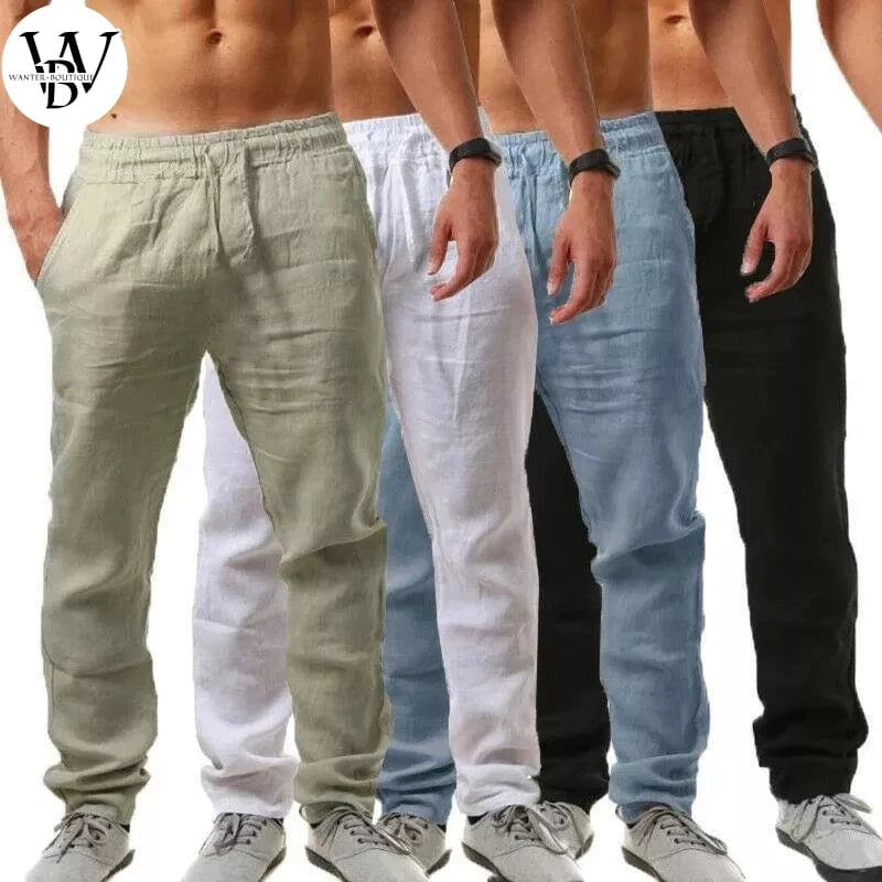 2024 nouveau Pantalon en lin en coton pour hommes Homme Automne Nouveau Pantalon en lin de couleur unie respirant Fitness Streetwear S-3XL Salle de sport en cours d’exécution