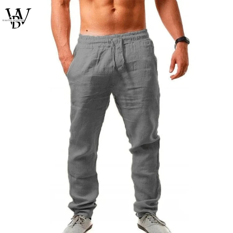 2024 nouveau Pantalon en lin en coton pour hommes Homme Automne Nouveau Pantalon en lin de couleur unie respirant Fitness Streetwear S-3XL Salle de sport en cours d’exécution