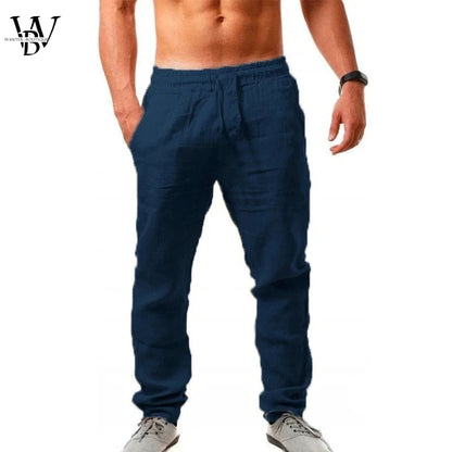 2024 nouveau Pantalon en lin en coton pour hommes Homme Automne Nouveau Pantalon en lin de couleur unie respirant Fitness Streetwear S-3XL Salle de sport en cours d’exécution