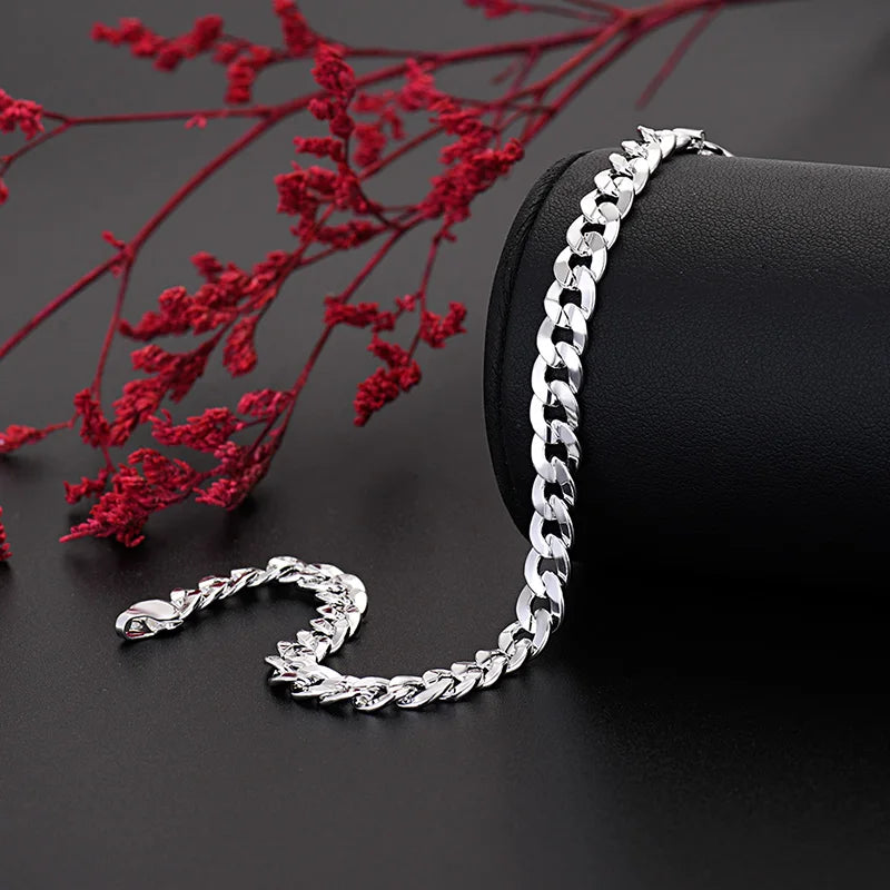 Ensemble Luxe Argent 925 : Bracelet & Collier Unisexes - Style Élégant