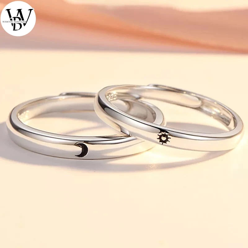 Soleil Lune Couple Anneaux Ensemble Ouvert Réglable Bague L’un L’autre Amoureux Diadème Minimaliste Engagement Mariage Doigt Bague Bijoux Cadeau