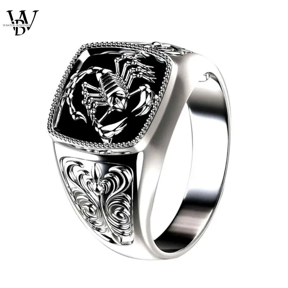 Bague large gravée en alliage pour homme, bijoux fantaisie, cadeau d'anniversaire, fête de club, scorpion