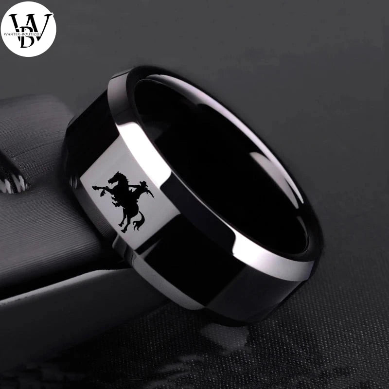 Nouveau design 8mm de largeur noir titane inoxydable taureau crâne anneaux pour femmes hommes western denim heavy metal bijoux de style rock