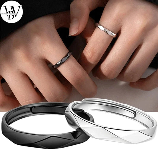 2PCS Noir Blanc Diamant Couple Anneaux Ensemble Ouvert Réglable Bague S’Amoureux Minimaliste Bague Cadeau Alliances Mariée Bijoux