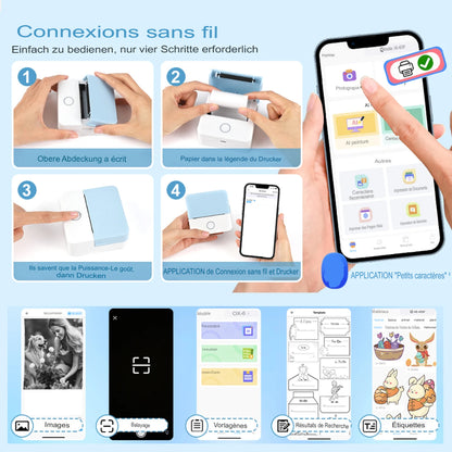 Mini HD Portable - Imprimante Thermique Bluetooth Sans Encre + 20 Feuille de Papiers Photo Offertes