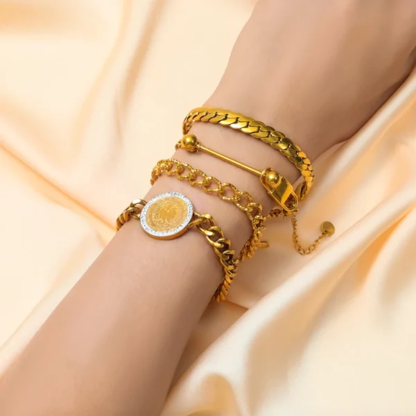 Ensemble Bijoux Doré EILIECK - Chaîne & Bracelet en Acier Inoxydable 316L - Image 6