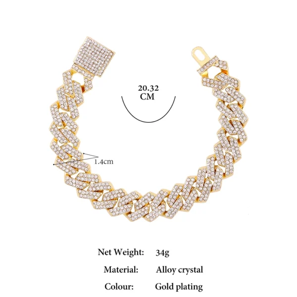 Bracelet Chaîne Cubaine 14MM Strass Unisexe – Style Hip Hop Bling - Image 6