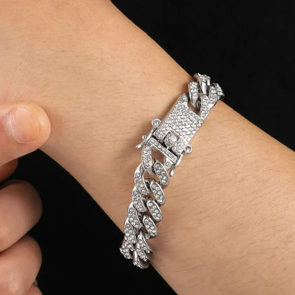 Bracelet Cubain Bling 13MM - Strass & Style Miami Unisexe - Image 2