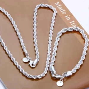 Chaîne Corde en Argent 925 - Collier & Bracelet Élégants (2PCS)