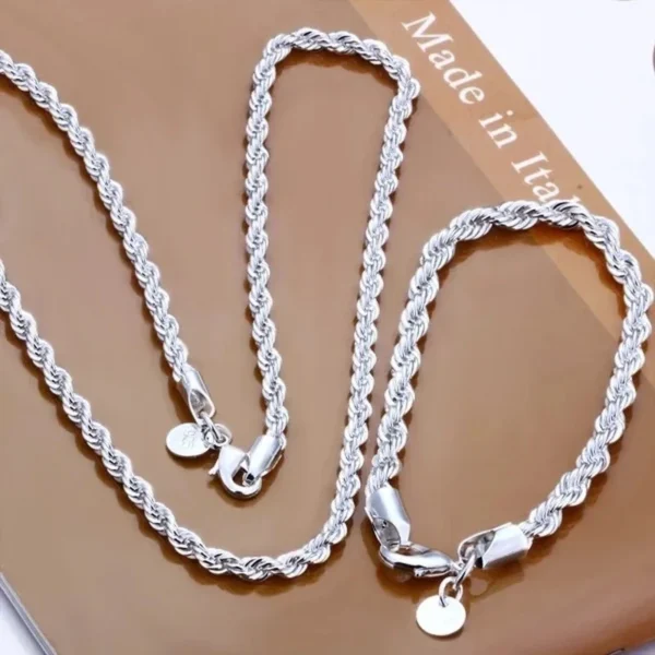 Chaîne Corde en Argent 925 - Collier & Bracelet Élégants (2PCS)