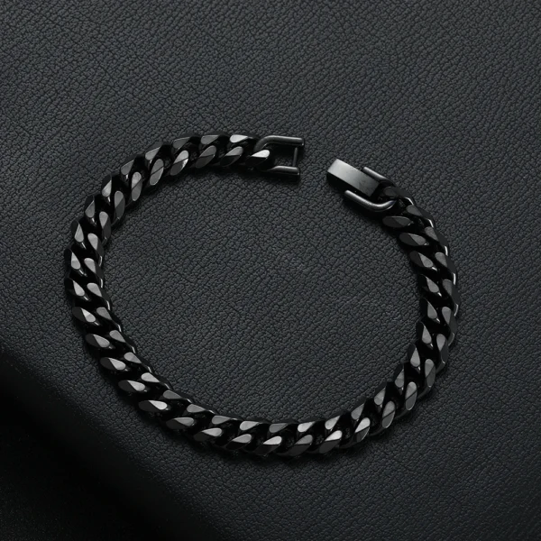 Bracelet Chaîne Cubaine 8MM - Acier Titane Noir & Doré - Image 7