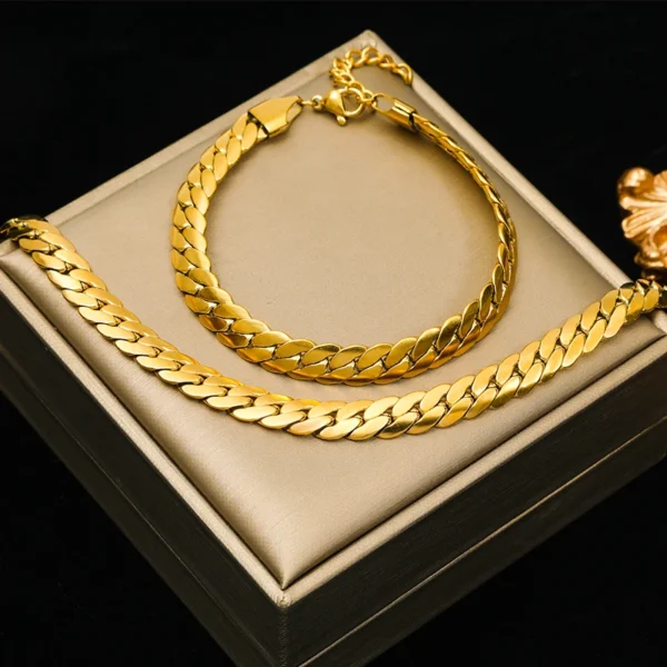 Ensemble Bijoux Doré EILIECK - Chaîne & Bracelet en Acier Inoxydable 316L - Image 7